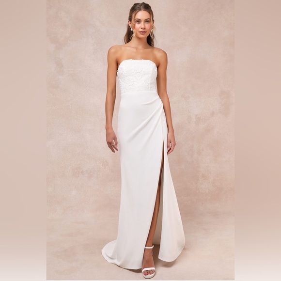 Lulus Refined Glow White 3D Embroidered Sequin Strapless Maxi Dress - Picture 1 of 3